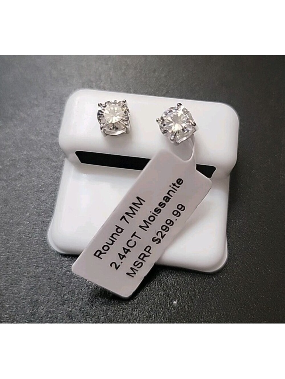 2.44CT Moissanite Stud Earrings 7mm Round D VVS1 925 Sterling Silver GRA